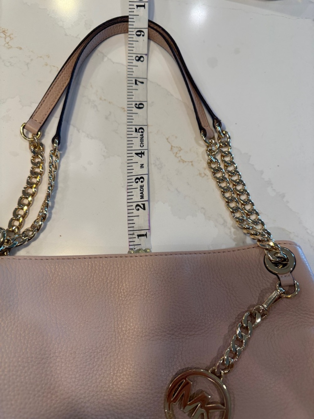 Michael Kors Blush Leather Shoulder Bag with Gold Hardware and Tassel - Picture 6 of 10